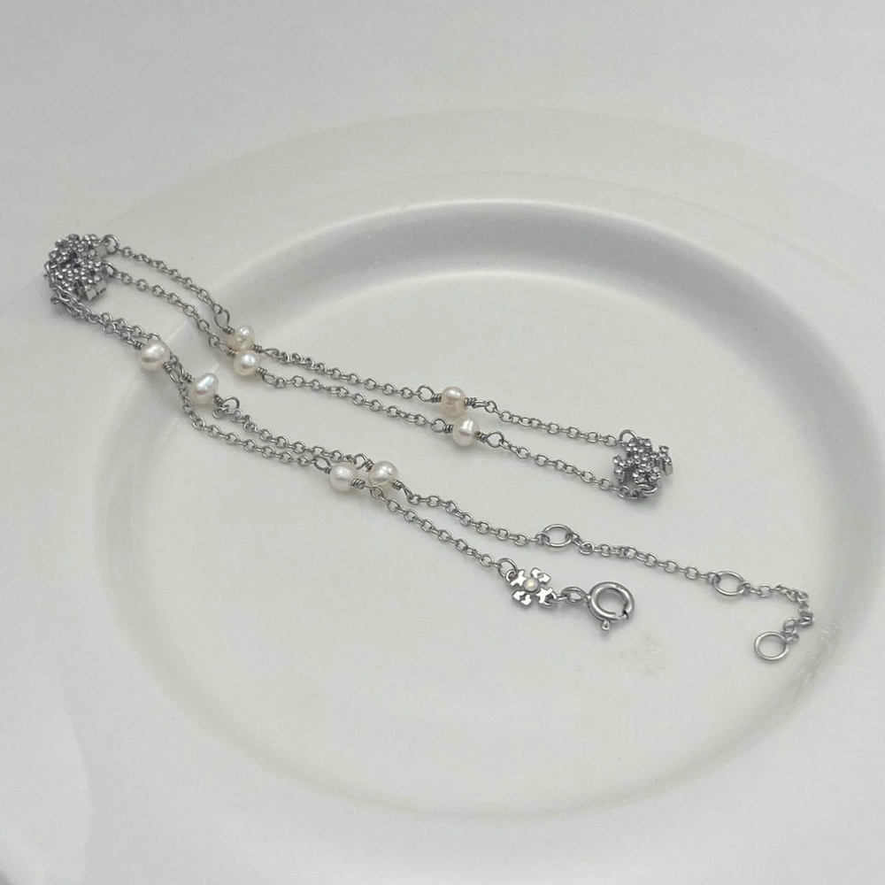 Tory Burch Silver and Pearl Necklace